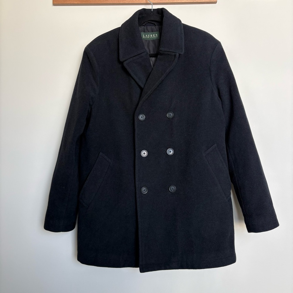 Lauren Ralph Lauren Wool Blend Peacoat Jacket Black/Very Deep Navy Mens 40R